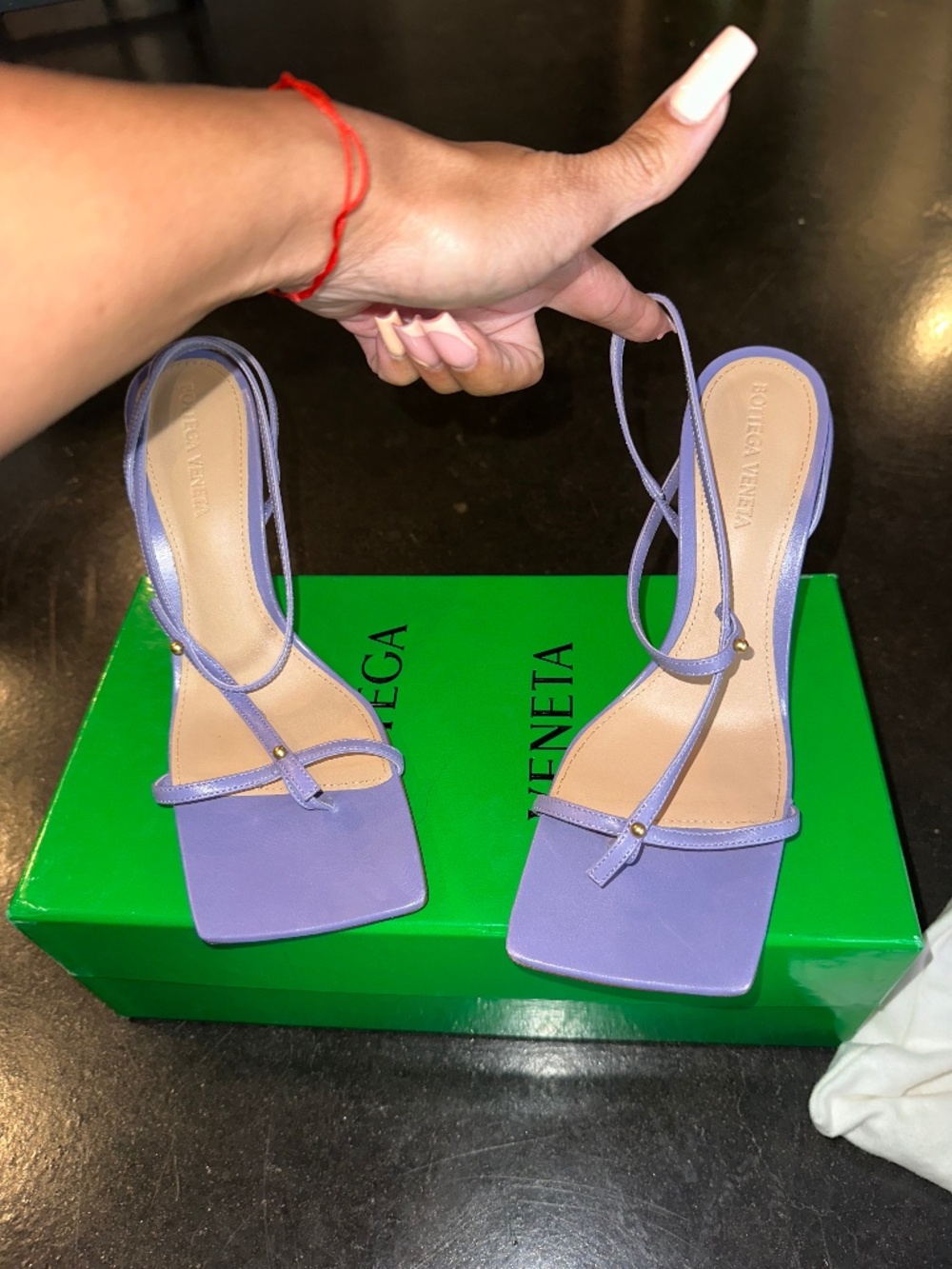 Bottega Veneta Lilac Strappy Square-Toe Stiletto Sandals